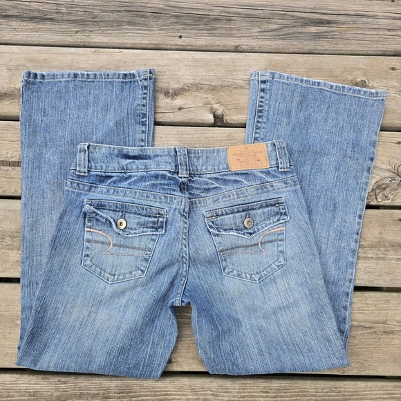 American Eagle  Jeans Women 8‎ Short Boyfriend Wide Leg Flare Low Rise Y2K - Picture 1 of 12